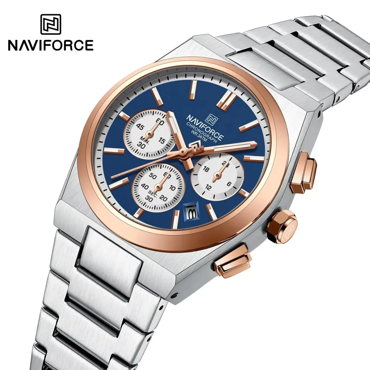 Naviforce 8048 CH - Sliver Rose Blue For Men - Image 1