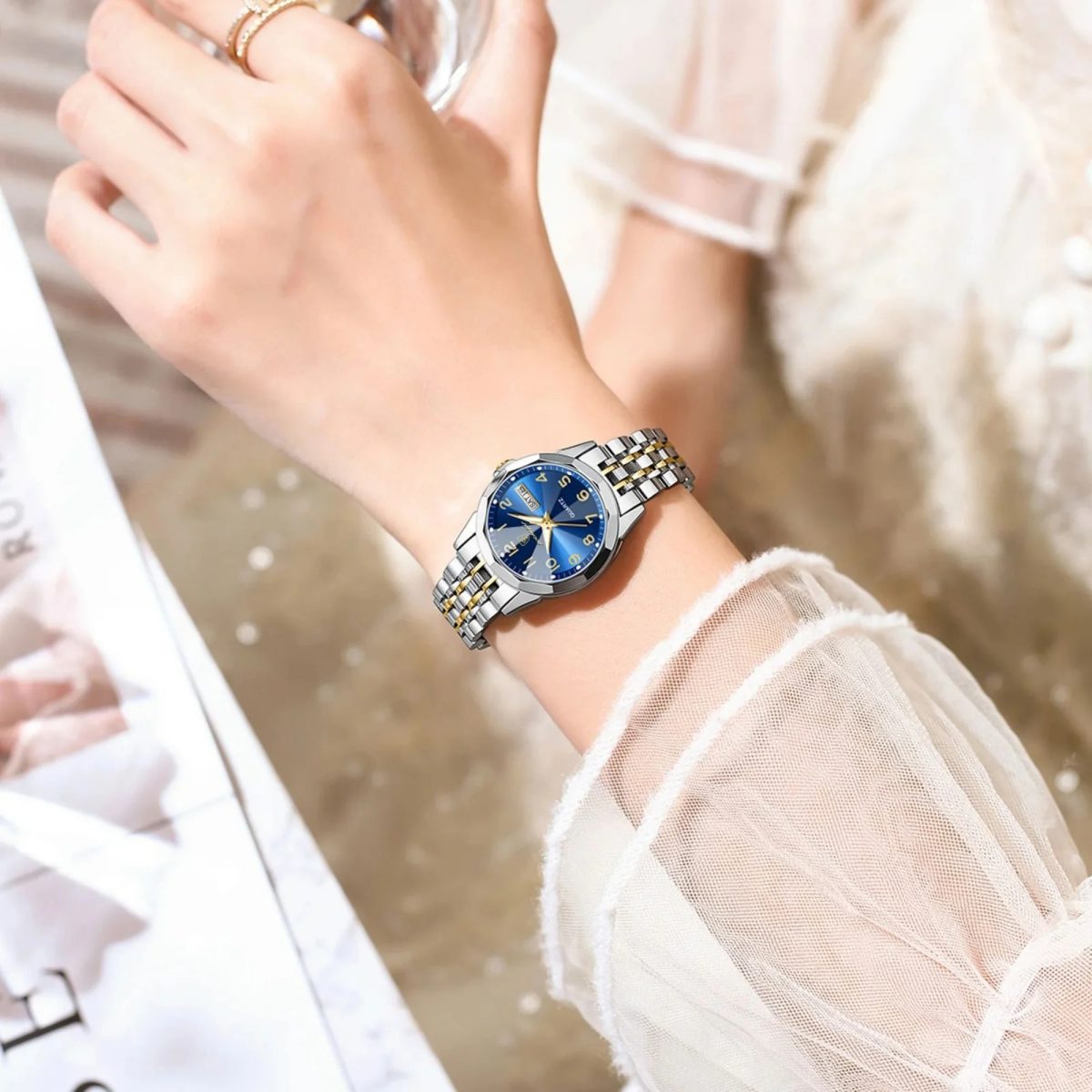 Poedagar 3076 – Gold Blue Watch for Women - Image 2